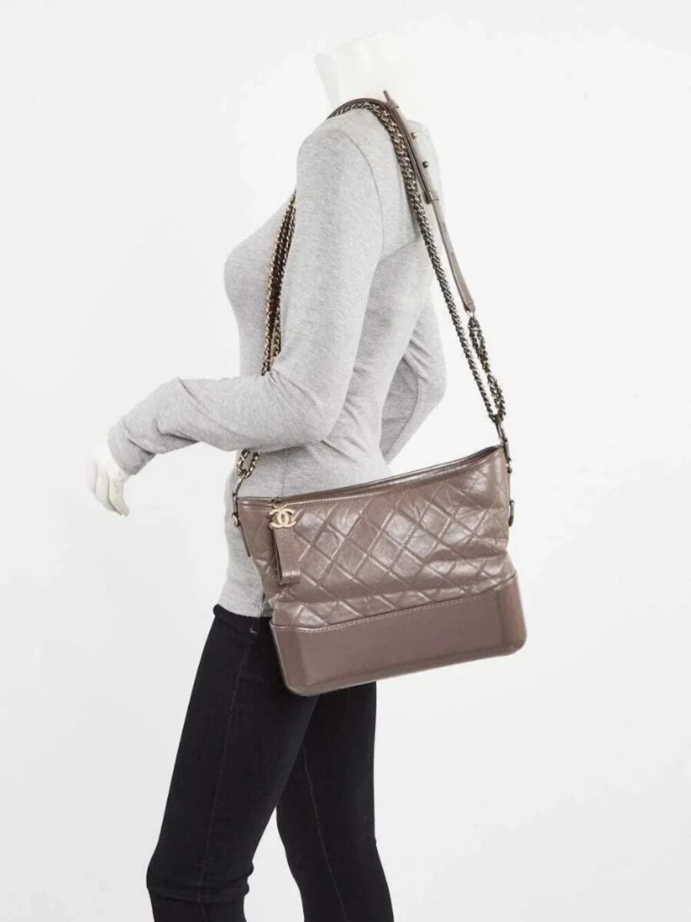 Chanel Grey Calfskin Leather Medium Gabrielle Hobo Bag
